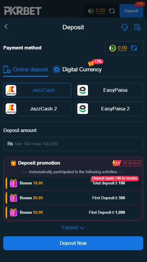 PKR BET Game Deposit